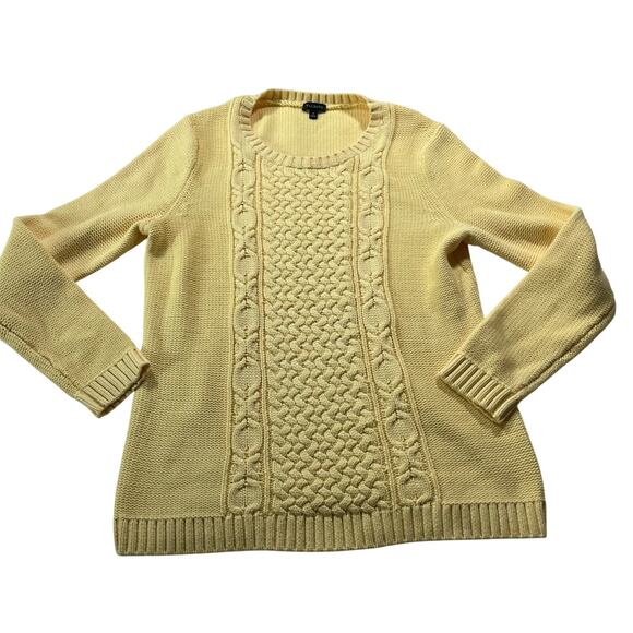 Talbots Butter Yellow Cable Knit Pullover Sweater Sz M Preppy Soft - Picture 1 of 8